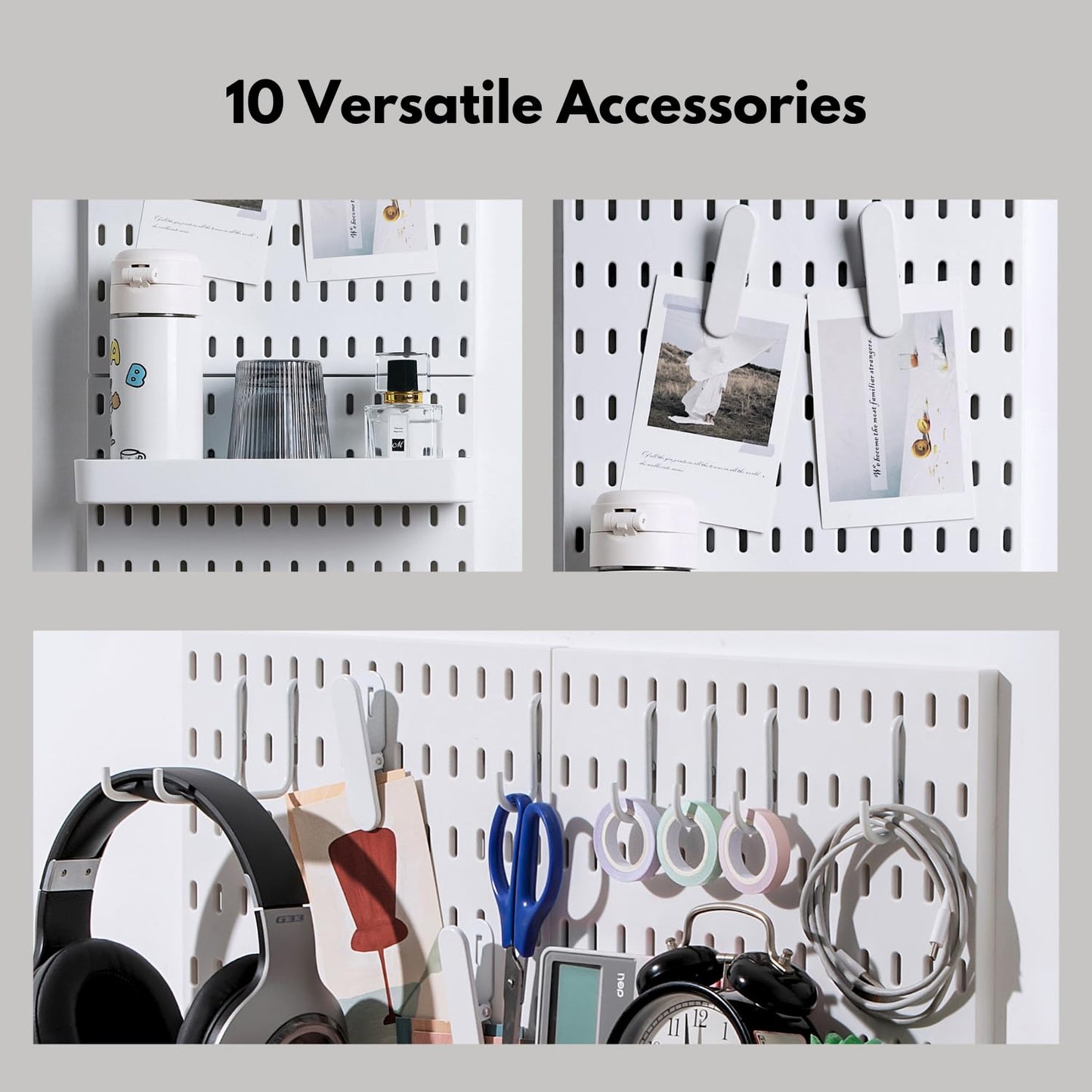 Keepo Pegboard Combination Kit with Modular Accessories, Wall Organizer for Gaming Setup, Crafts, and Ornament Display, Peg Board for Bedroom, Office, Home (White, 22″×11″)