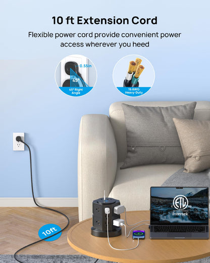 TROND Tower Surge Protector Power Strip with 14 Widely Spaced Outlets, 4 USB Ports(2 USB C), 2100J Surge Protection, 6 Feet Extension Cord with Multiple Outlets, Office Desk Supplies, Dorm Essentials