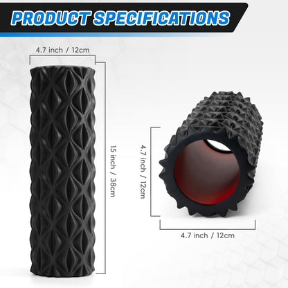 JOYVANTAGE Foam Roller for Deep Tissue Massager, 15" High Density Diamond-Shaped Texture, Myofascial Release, Deep Tissue Muscle Massage Trigger Point Release Back Roller for Fitness (Black)