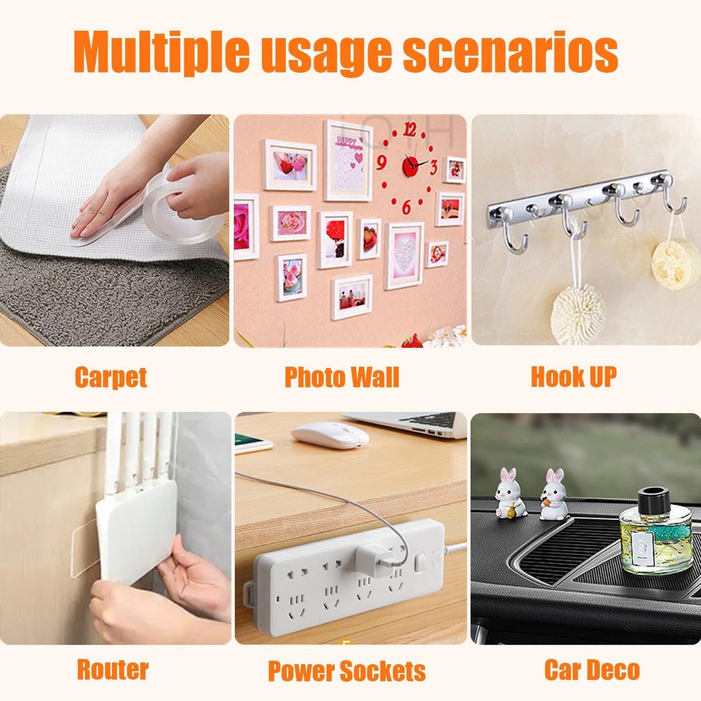 MPresh Double Sided Tape Heavy Duty (2 Rolls Total 33 ft), Strong Clear Sticky Tack Mounting Tape, Removable Nano Adhesive Tape for Wall, Home, Office, Picture Hanging, Poster, Rug Fixing Strips
