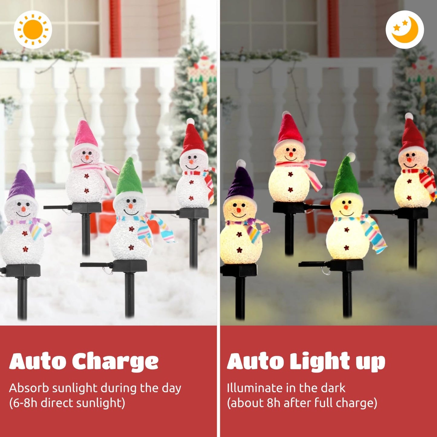 4 PCS Solar Snowman Light Decorations, Solar Christmas Snowman Stake Light, Outdoor Waterproof Solar Powered Garden Snowman Lights, Christmas Yard Decor, Decorative Pathway Light