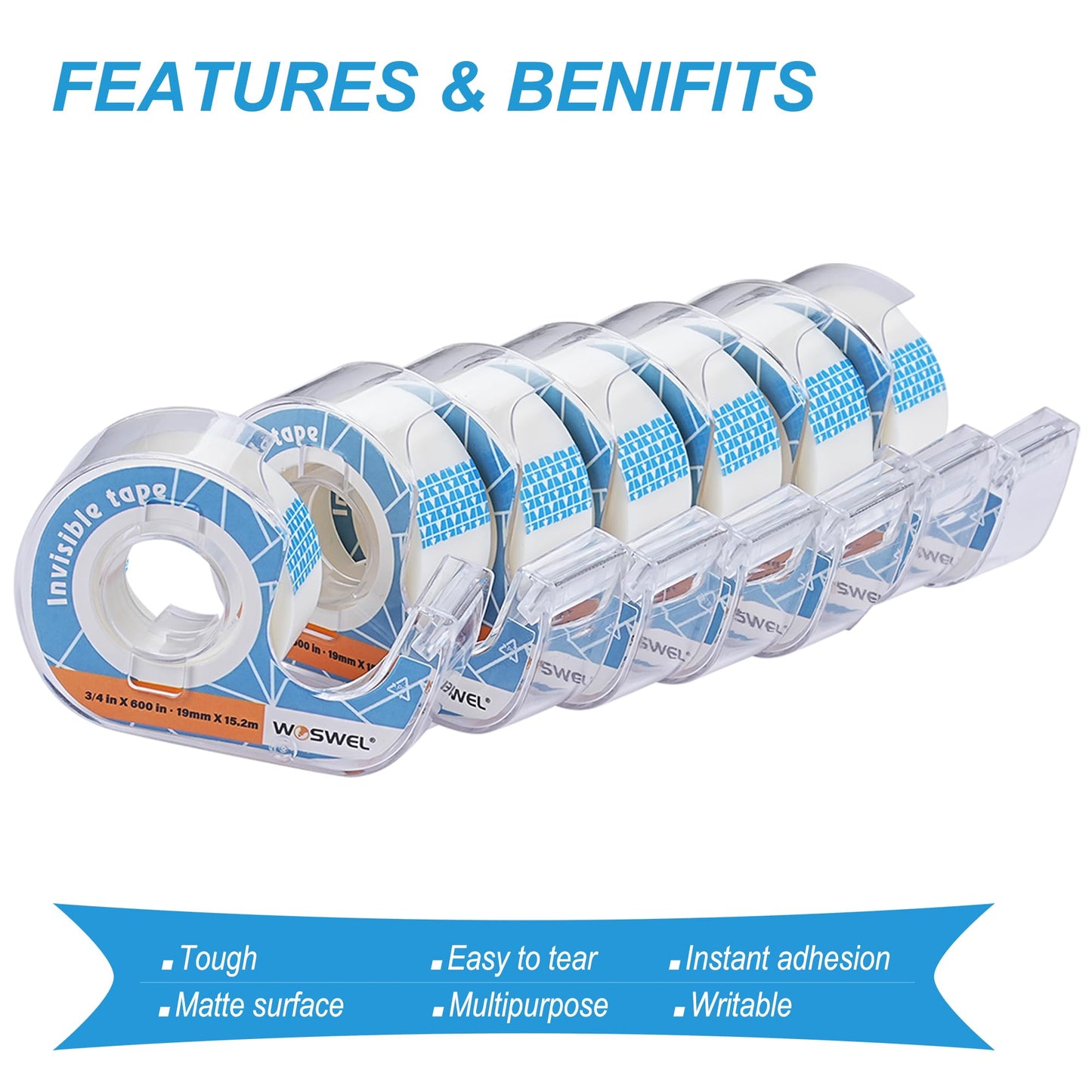WOSWEL Tape Refills with Dispenser, 36 Roll Invisible Tapes, 3/4 Inch X 600 in, Gift Wrapping Tapes Supplier for Home School Office Use