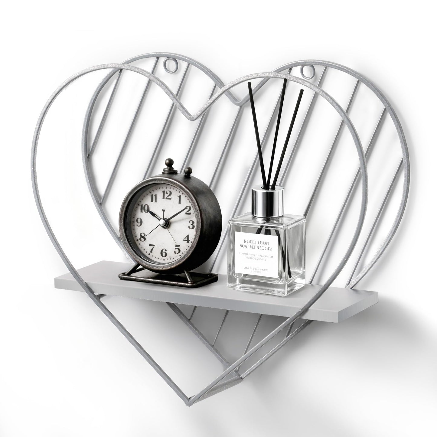 Afuly Wall Shelf Metal Grey Floating Shelves Heart Design Small Shelf Storage Rack Modern Romantic Farmhouse Style Cute Fancy Unique Nursery Room Bathroom Bedroom Wall Decor