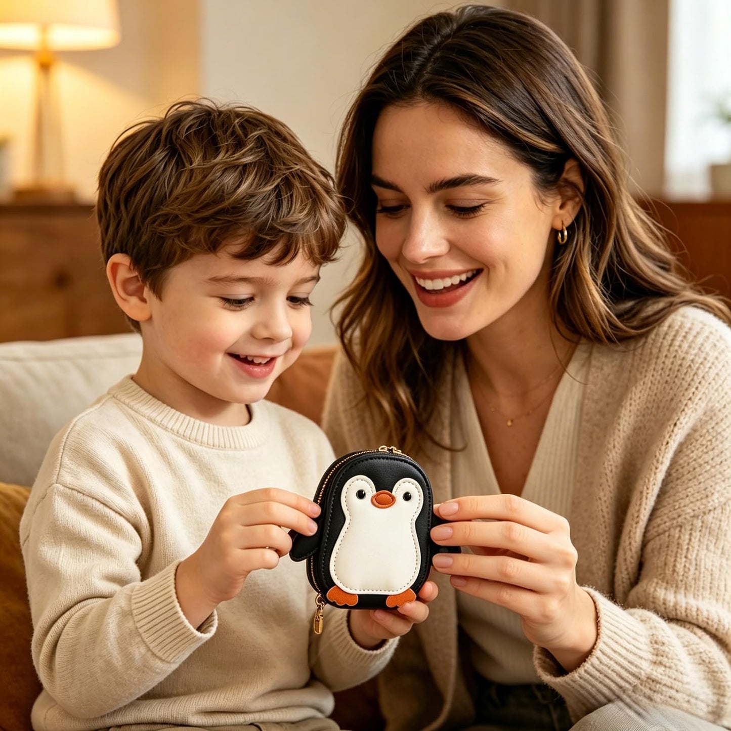 Novel and Interesting Cute Cartoon Penguin-shaped Coin Purse PU Leather Accordion Card Holder Large Capacity Zippered Money and Card Organizer Portable Mini Pocket Coin Purse Key Pouch (black)