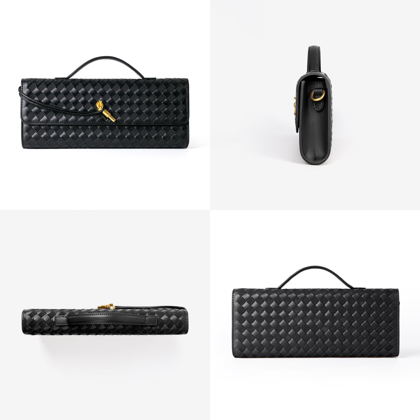 Joryin Woven Purse For Women Evening Clutch Woven Leather Handbags Crossbody Bag Suede Purse Black Formal Evening bag