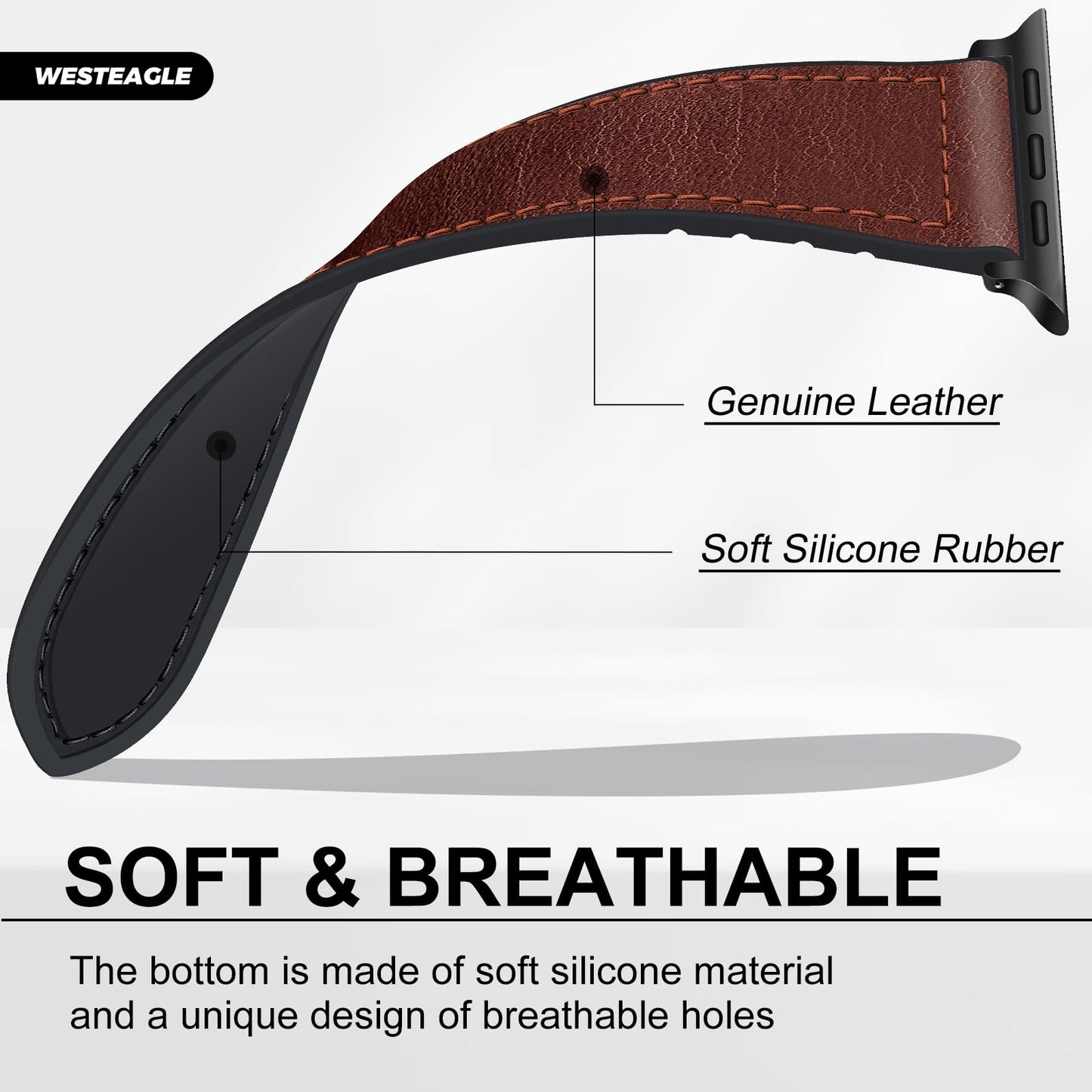 WestEagle Magnetic Leather Bands Compatible with Apple Watch 49mm 46mm 45mm 44mm 42mm(S3/2/1) for Men Women, Genuine Leather with Magnetic Buckle for iWatch Ultra1/2/3 Series SE11/10/9/8/7/6/5/4/3/2/1
