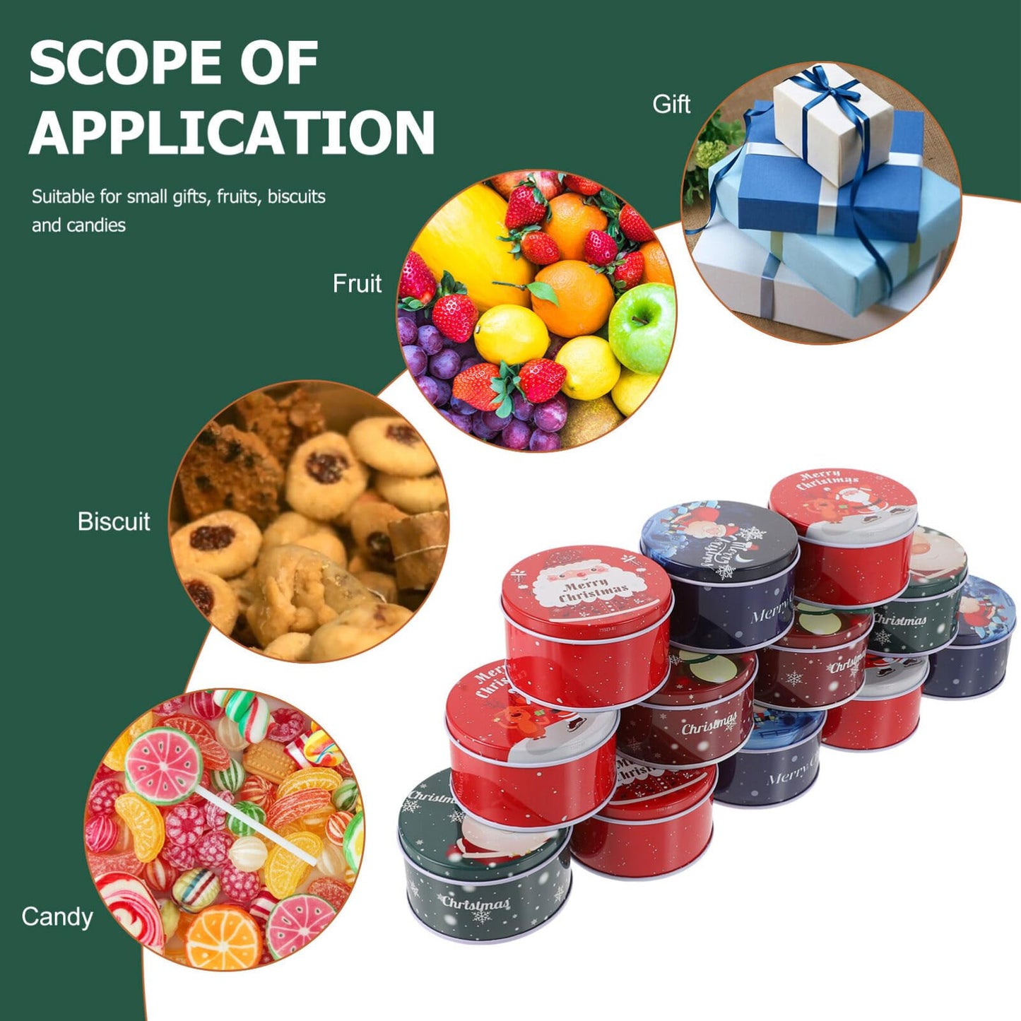 Angoily Christmas Cookie Tins with Lids, 12pcs Round Christmas Candy Tin Set, Holiday Containers for Homemade Cookies Treats, Small Reusable Metal Storage Boxes Holiday Party Favors Packing Boxes
