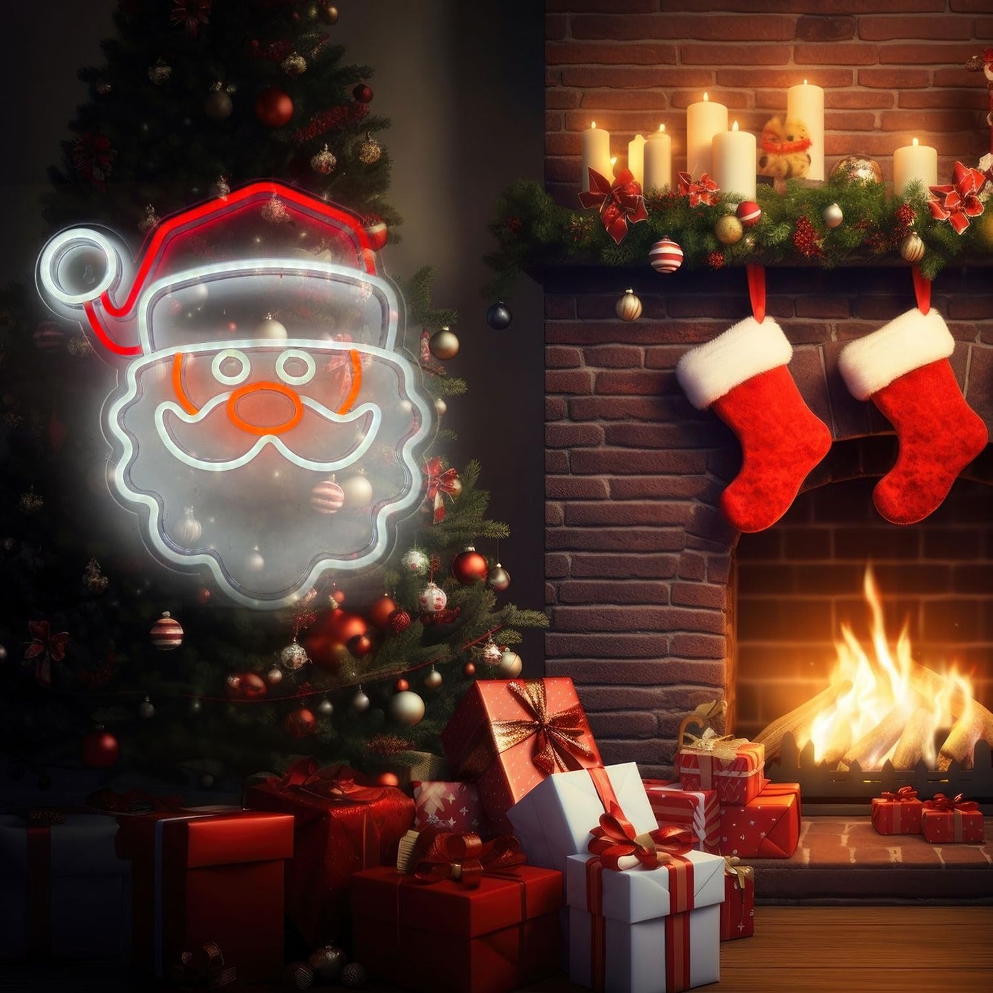 Christmas Santa Claus Neon Sign Lights Red White Led Night Light Acrylic Board USB Plug-in Anime Signs Decorations for Aesthetic Bar Wall Bedroom Decor for Kid Adult Christmas Gifts