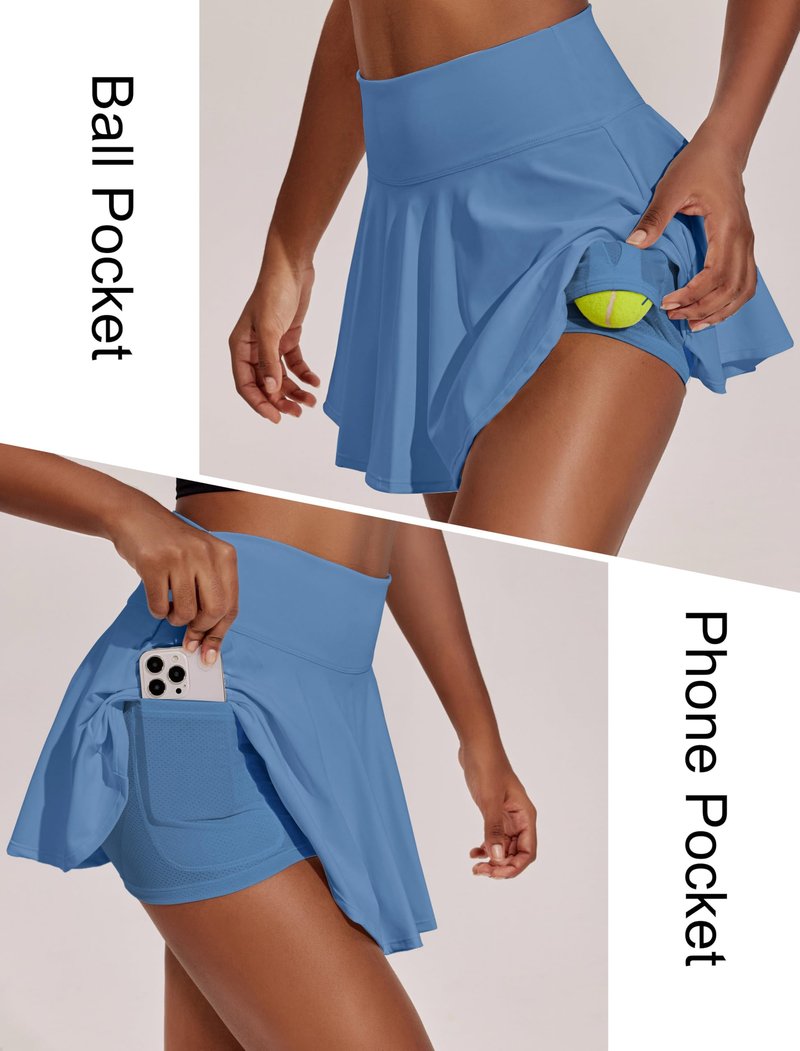 PINSPARK Womens Tennis Skirt High Waisted Active Skort with Pockets Pleated Pickleball Skirts, Oasis Blue Medium