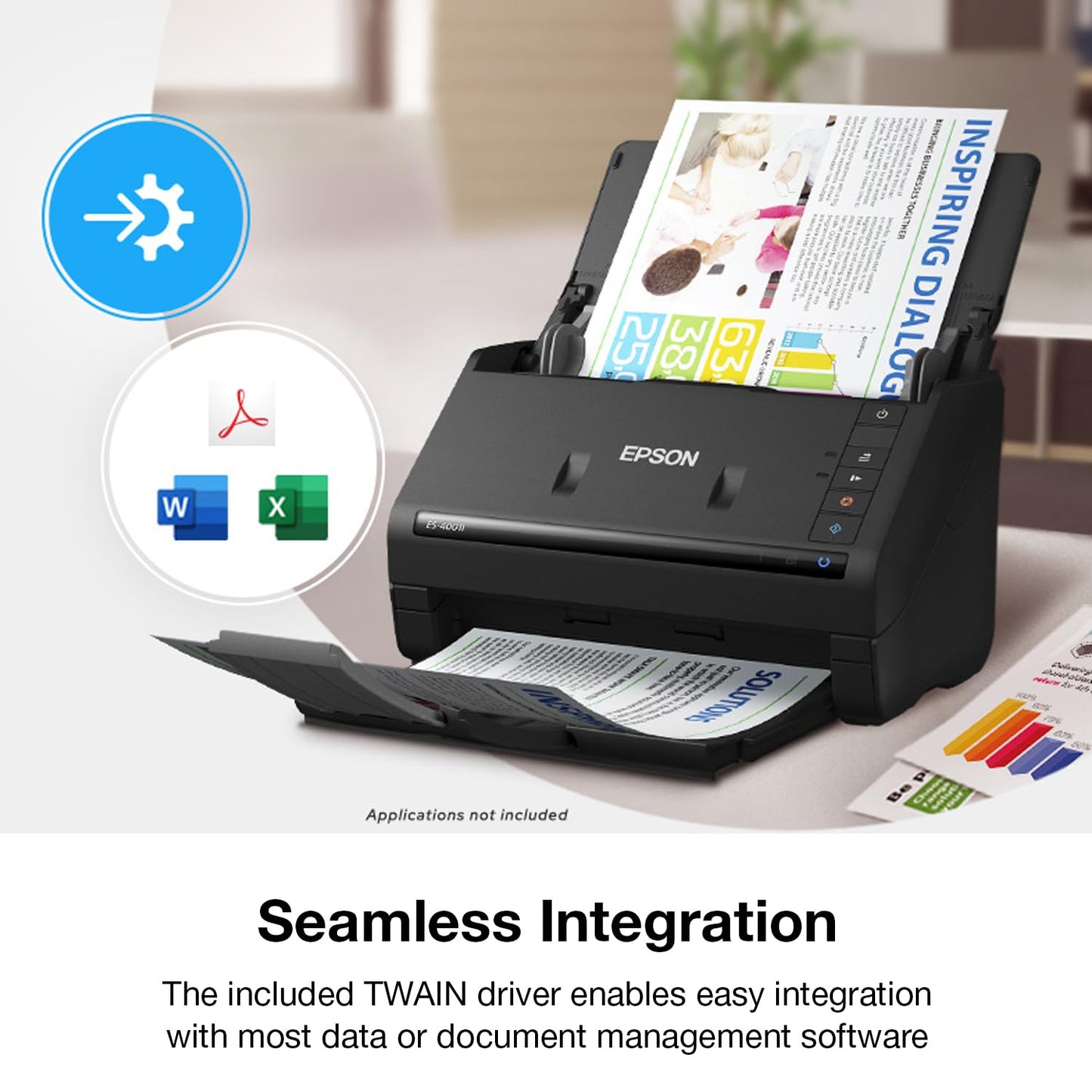 Epson Workforce ES-400 II Color Duplex Desktop Document Scanner for PC and Mac with Auto Doc Feeder (ADF), Image Adjustment Tools