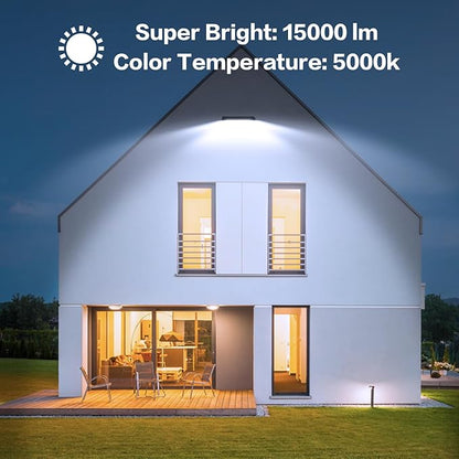 MORSEN 100W Flood Light Outdoor Plug in - 15000LM 5000K LED Flood Light, IP66 Waterproof, UL Listed Daylight Security Lights for Garden, Yard, Garage, Stadium, 2 Pack