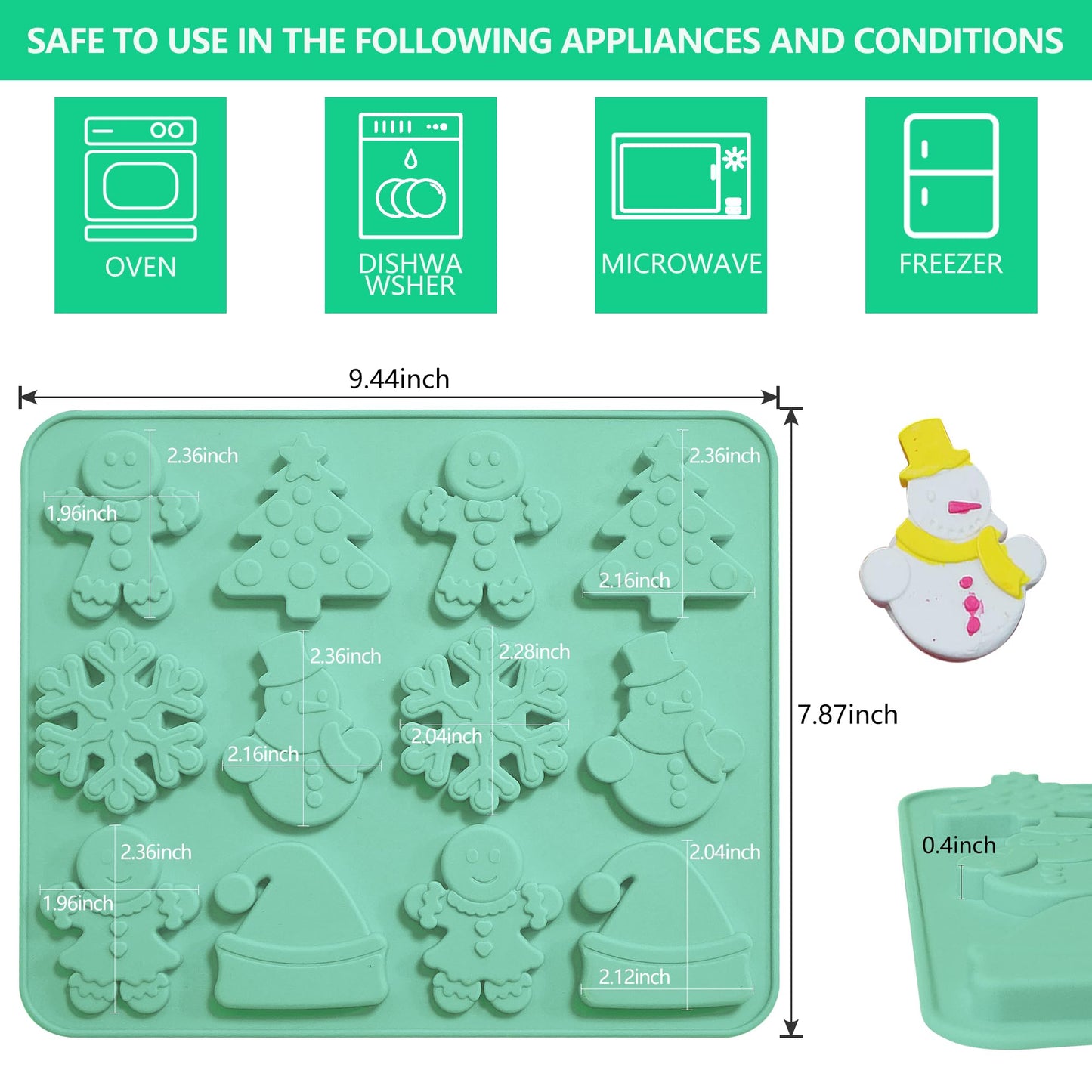 Zorazio 2Pack Christmas Silicone Cookie Chocolate Molds,Christmas Tree Silicone Mold, 12-Cavity Christmas Chocolate Mold for Candy Cookies Including Snowman Snowflakes Santa Hat