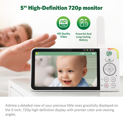 LeapFrog LF915HD Baby Monitor, 5” 720p Screen, 360° Pan & Tilt with 8X Zoom Camera, Color Night Vision, Night Light, Two-Way Intercom, Secure Transmission No WiFi