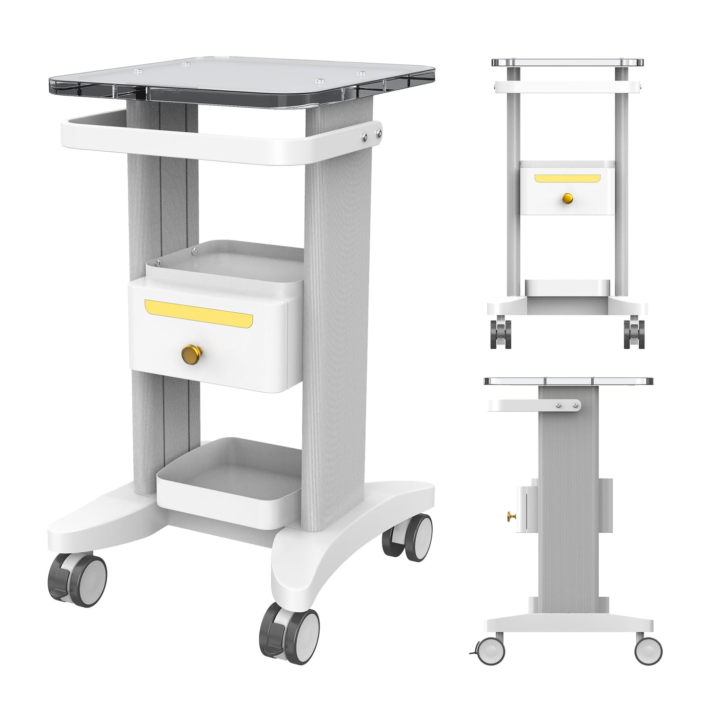 Seveat Professional Medical Cart | 3-Tier Rolling Trolley with Drawers | 198 lbs Capacity | Portable Utility Cart for Hospitals, Clinics, Spa, Office, or Home (White)