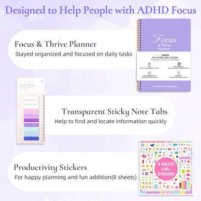 ADHD Daily Planner for Neurodivergent Adults - Focus & Thrive Planner, Undated Task Management Organizer, Productivity Planners for Women to Stay Organized - Larger Size 7 * 10in (Purple)