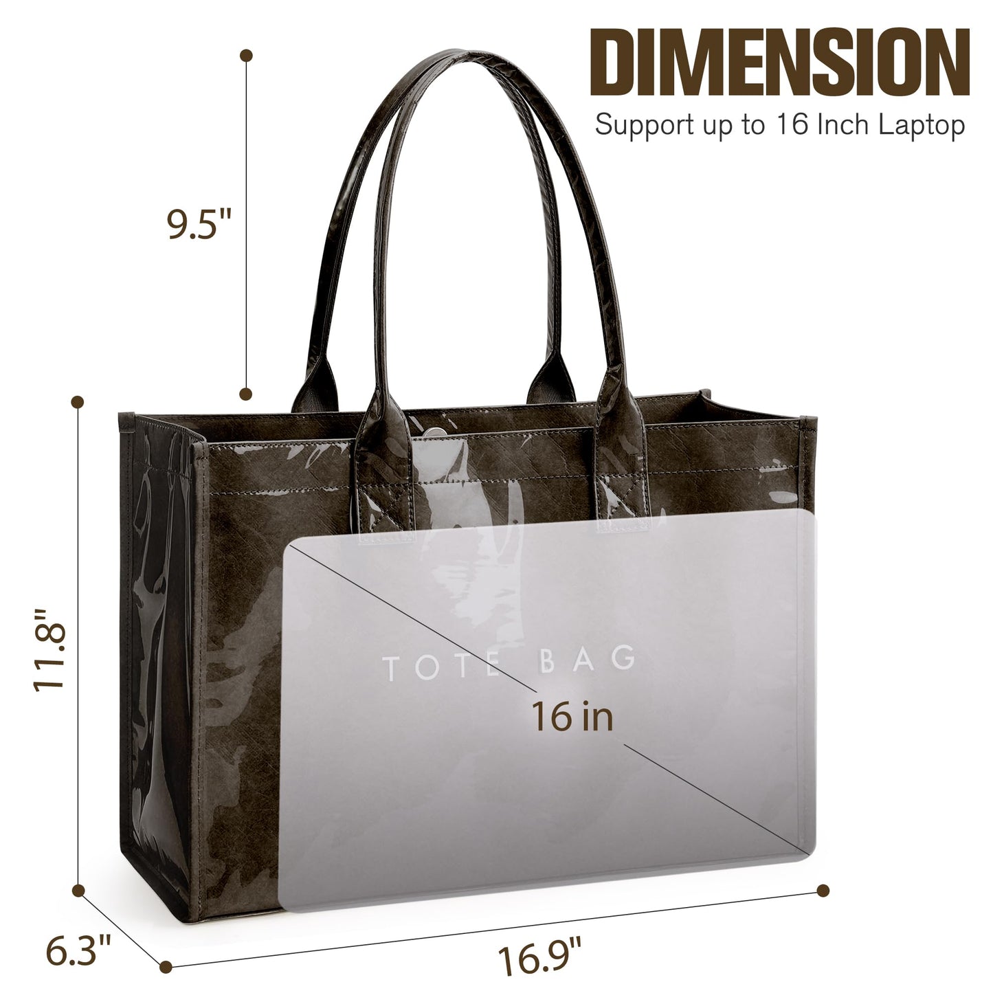 KALIDI PVC Tote Bag Women’s Kraft Paper Work Handbags Purses with Top Handle,Coffee