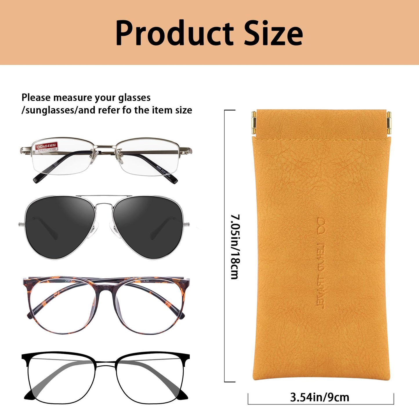 RIGHT AWAY 3Pcs Sunglasses Case Soft Glasses Case,Squeeze Top Eyeglass Case PU Leather Glass Pouch Bag for Women Girs,Slim Glasses Sleeve,Portable Sunglass Holder for Purse(Orange+Blue+Pink)