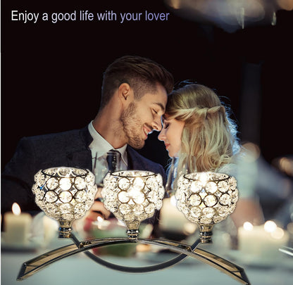 Silver Crystal Candle Holders 3 Arms Unique Bling Tea Lights Candle Holder Coffee Dining Table Centerpiece Table Decorations for Dining Room Mothers Day Christmas Wedding Housewarming Gift