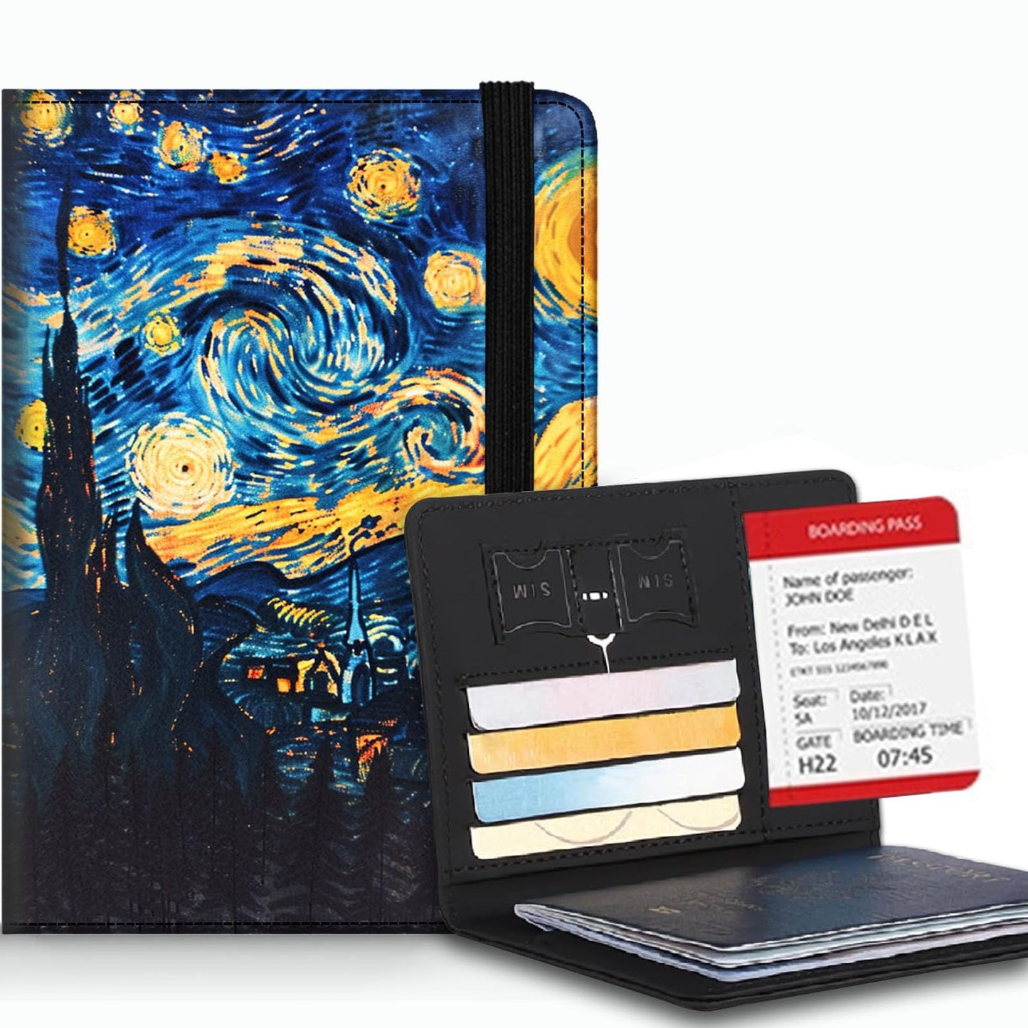 Bxgolkgd Passport Cover,RFID Blocking,Large Capacity Multi-Slot Travel Passport Wallet for Men & Women - Van Gogh Starry Night Art