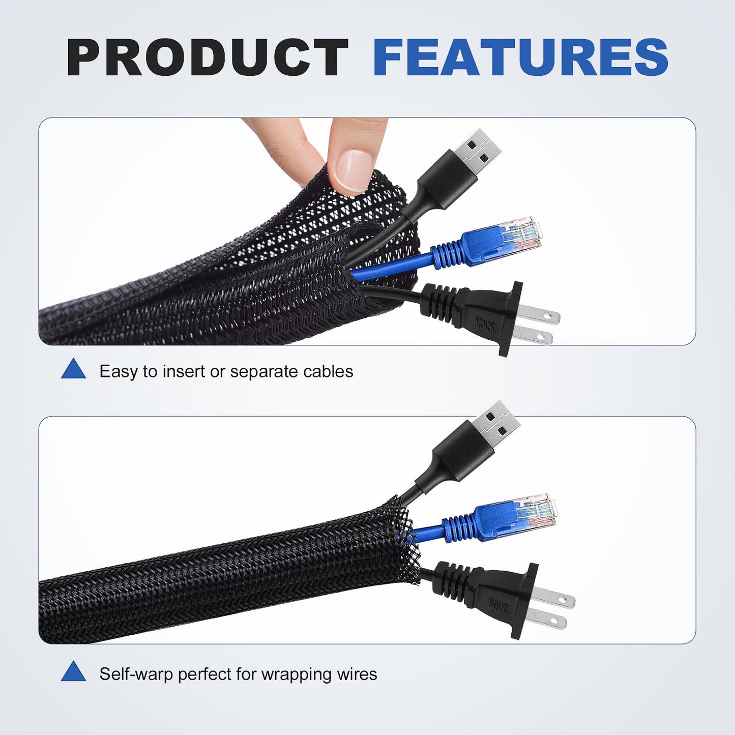 ELECFUN 16ft - 1 inch Cable Management Sleeve Cord Protector, Split Wire Loom for USB TV Computer, Braided Wire Cover Hider Organizer Tubing Protect Cat Dog from Chewing, Black