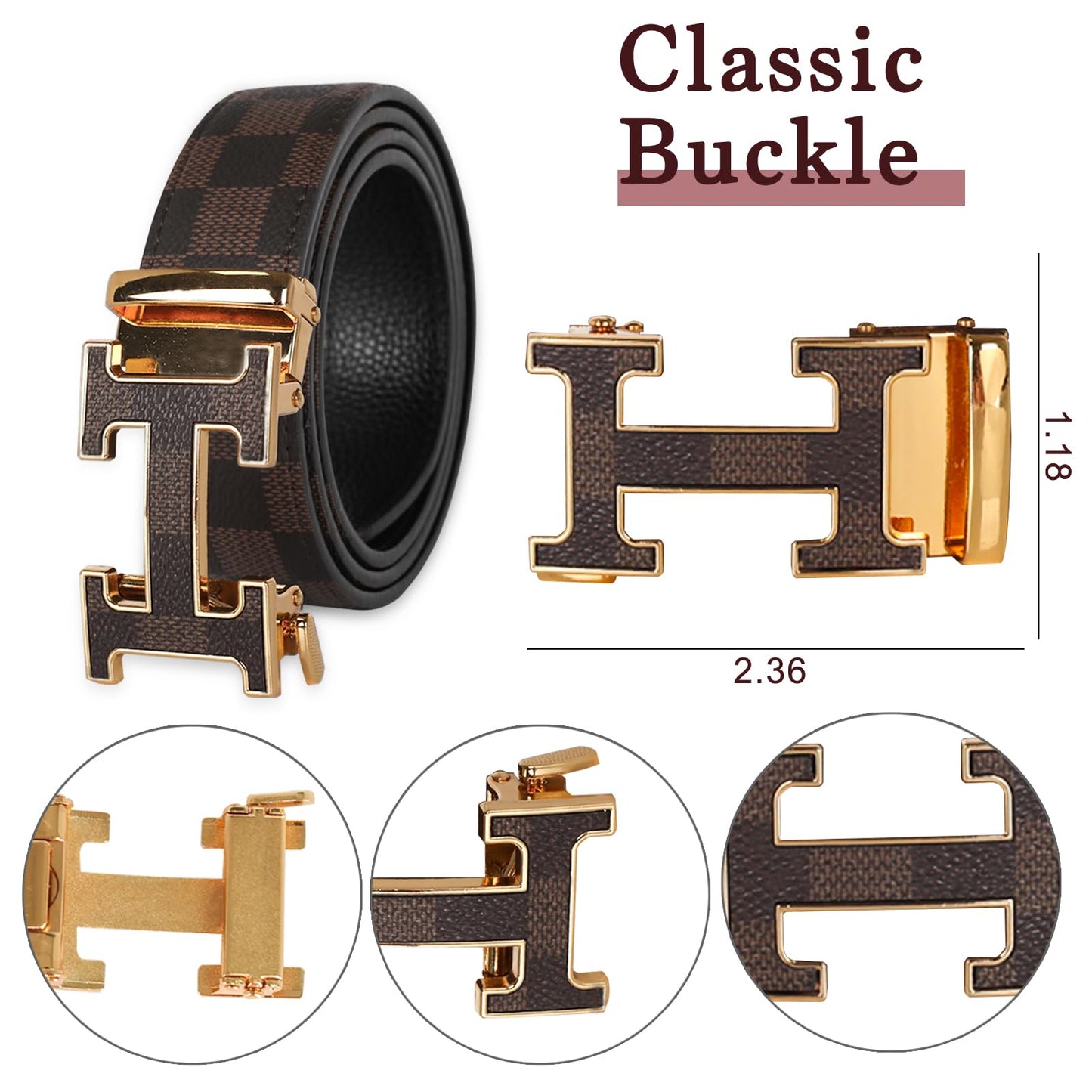 Aurolran Men&Womens Leather Dress Belt Business Automatic Buckle Belt Color-Black Silver Gold