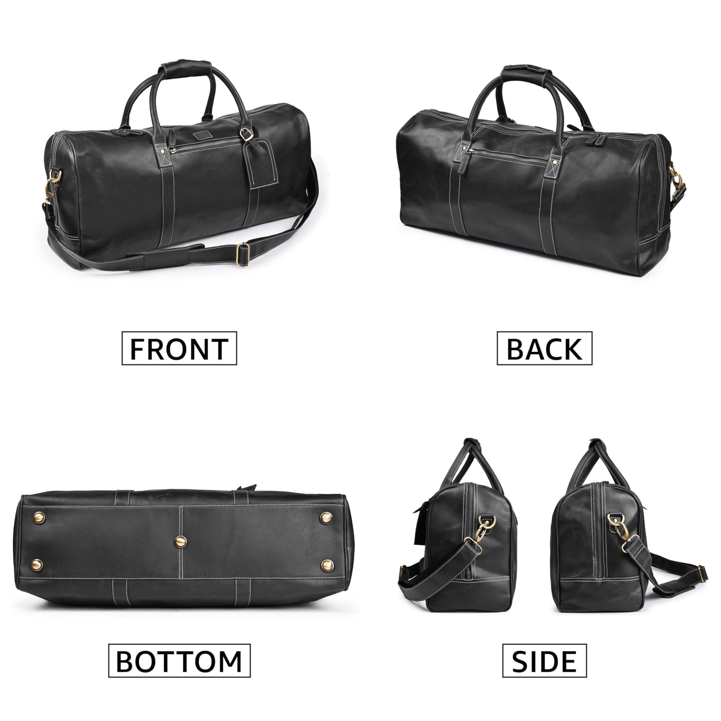 Leather Village Leather Duffel Bags for Men & Women-Stylish Travel Weekender Carry-On Sports Gym Overnight Luggage Bag - 20 Inch - Black