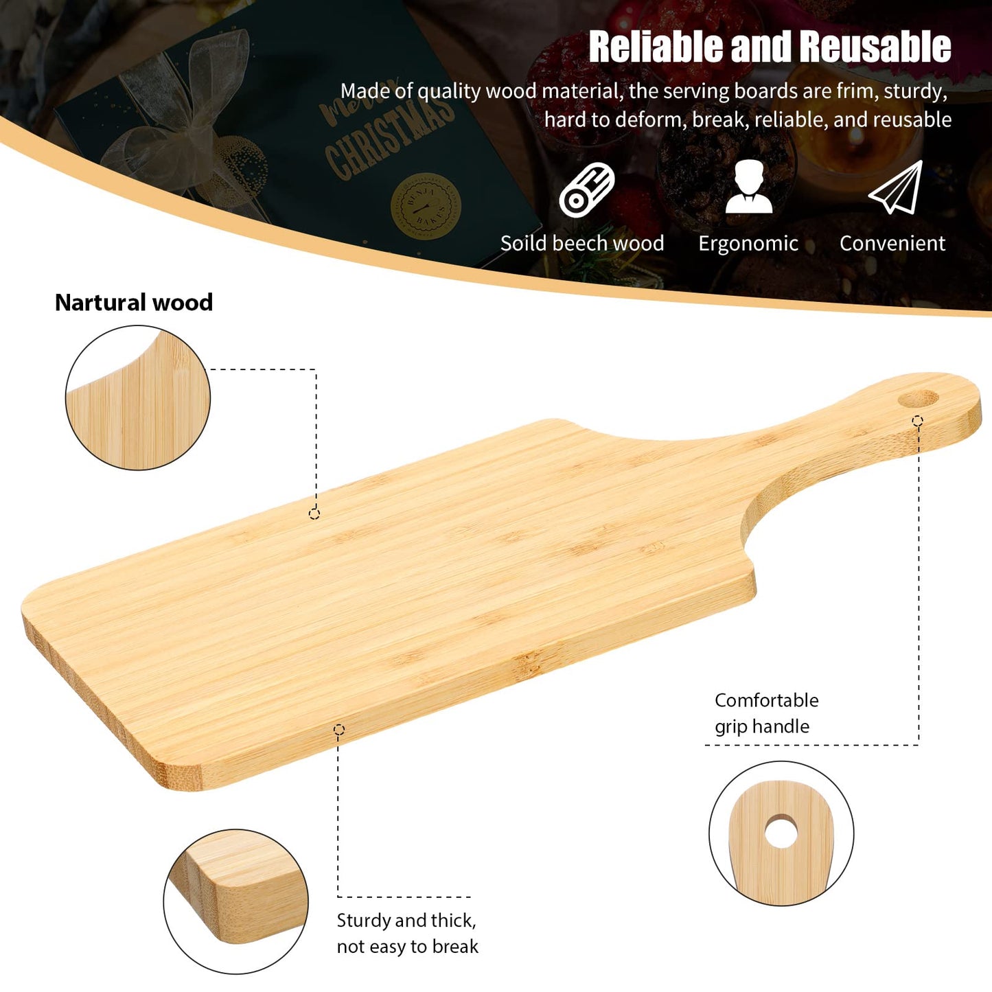 Zubebe 12 Pcs Bulk Wood Cutting Board with Handle Cutting Board for Laser Engraving, 11" x 5" Bamboo Serving Trays Charcuterie Trays for Customized Wedding Housewarming Mom Christmas Gift Party Favor