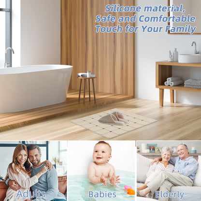MEIMEIDE Shower Mat Non Slip 21"x21" Silicone Foldable Bath Mat with Suction Cups & Drain Holes, Odorless, Eco-Friendly & Durable, Machine Washable Shower Stall Mat for Adults, Seniors Beige