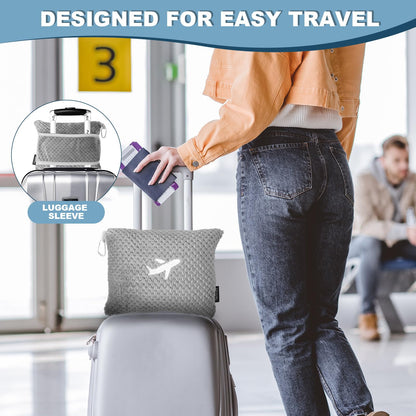 Nenolix Travel Blanket Airplane Compact with Bag, Travel Essentials 3 in 1 Packable Airplane Blanket, Travel Pillow and Blanket Set, Inflatable Pillow, Luggage Sleeve & Backpack Clip (Light Grey)
