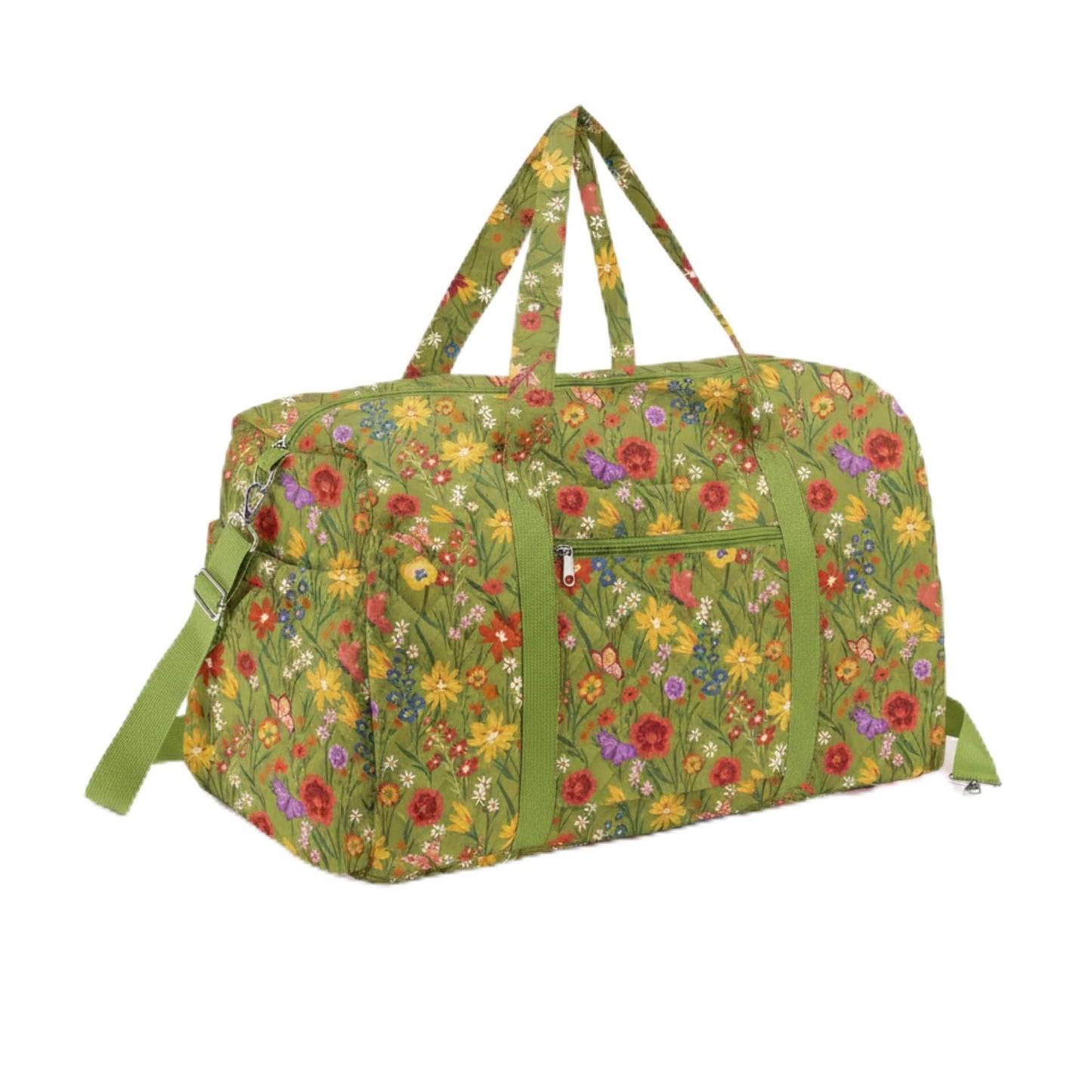 Dansydaisy Large Quilted Travel Duffle Bag for Women Floral Portable Gym Weekender Bag with Zipper Pockets Workout Grocery Pouch Duffle Gift Pouch for Work(Yellow Green Grassland)