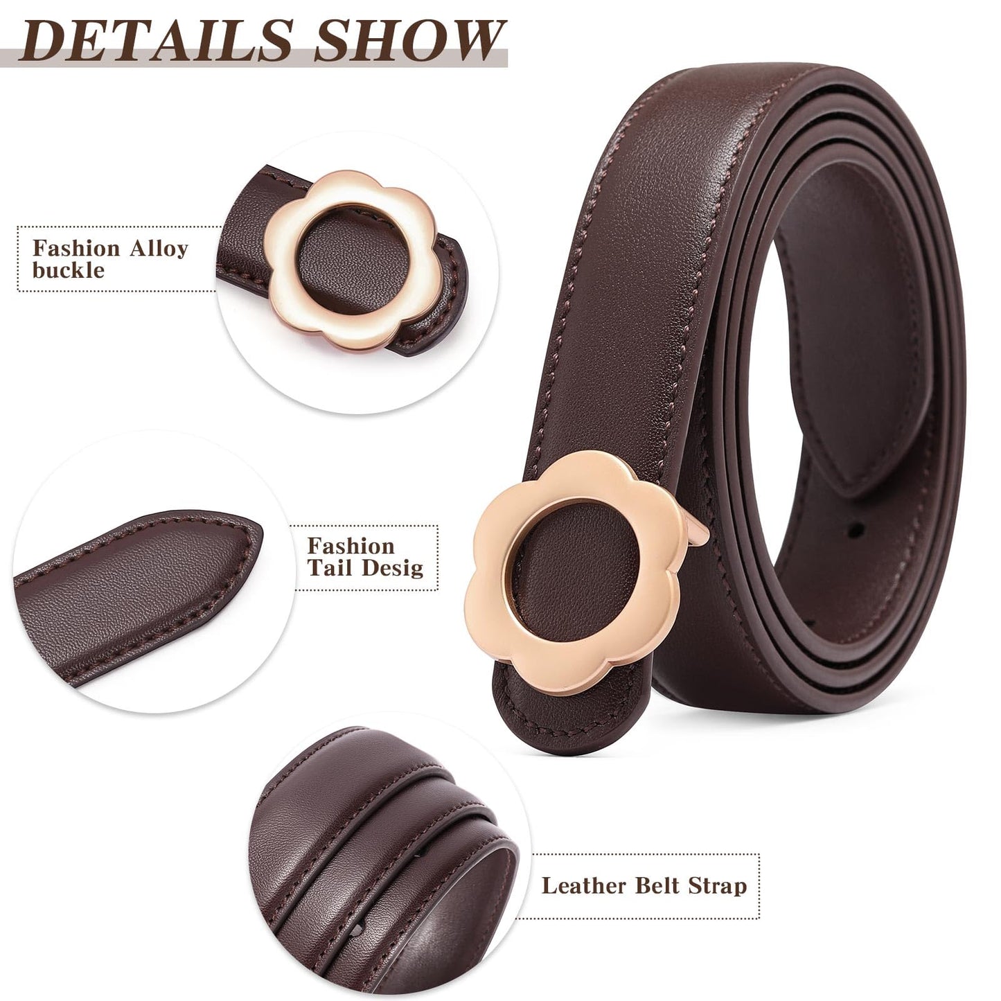 LEEXTON Women Leather Belts Jeans Pants Dresses Fashion Waist Belt for Ladies with Gold Buckle