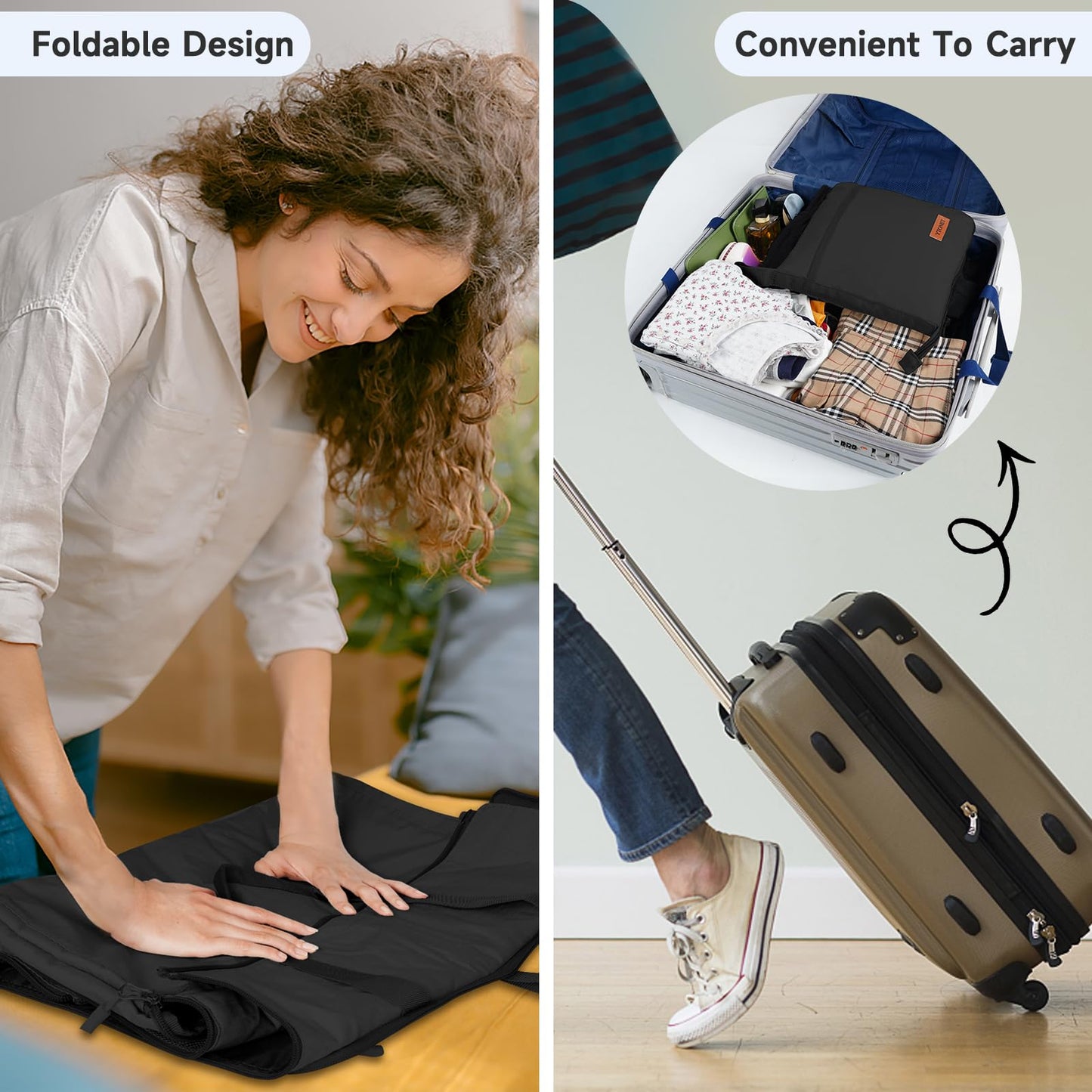 Ytonet Garment Bags for Travel, Foldable Garment Duffle Bags for Women men, Convertible Travel Garment Bag with Shoe Compartment, 2 in 1 Hanging Suitcase Suit Water Resistant Weekender Bag, Black