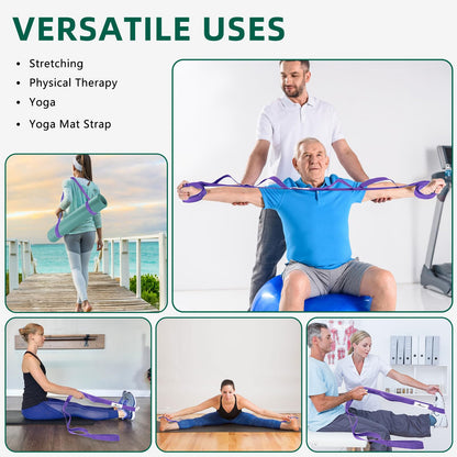 Abiarst Stretching Strap Yoga Straps for Physical Therapy, 10 Loops Non-Elastic Stretch Band for Pilates, Flexibility, Exercise and Gymnastics (Purple)