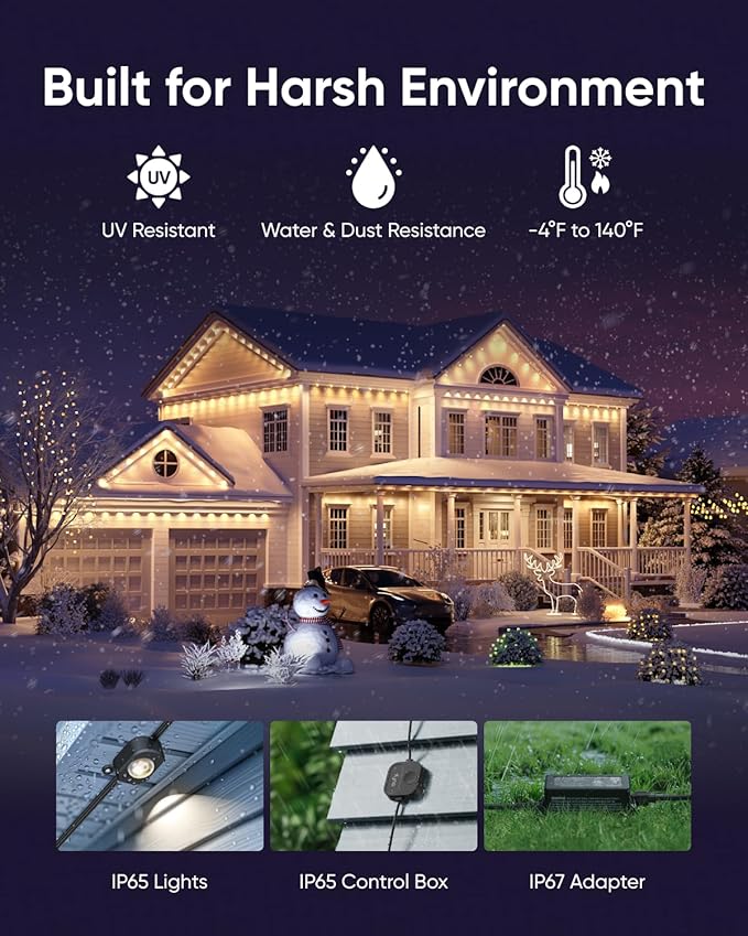 eufy Permanent Outdoor Lights E22, 150ft with 90 Triple-LED Lights, Smart RGBWW, Daily and Holiday, Up to IP67 Waterproof, AI Lighting Themes for Halloween, Christmas, Links with Cameras, Black