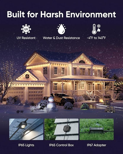 eufy Permanent Outdoor Lights E22, 150ft with 90 Triple-LED Lights, Smart RGBWW, Daily and Holiday, Up to IP67 Waterproof, AI Lighting Themes for Halloween, Christmas, Links with Cameras, Black