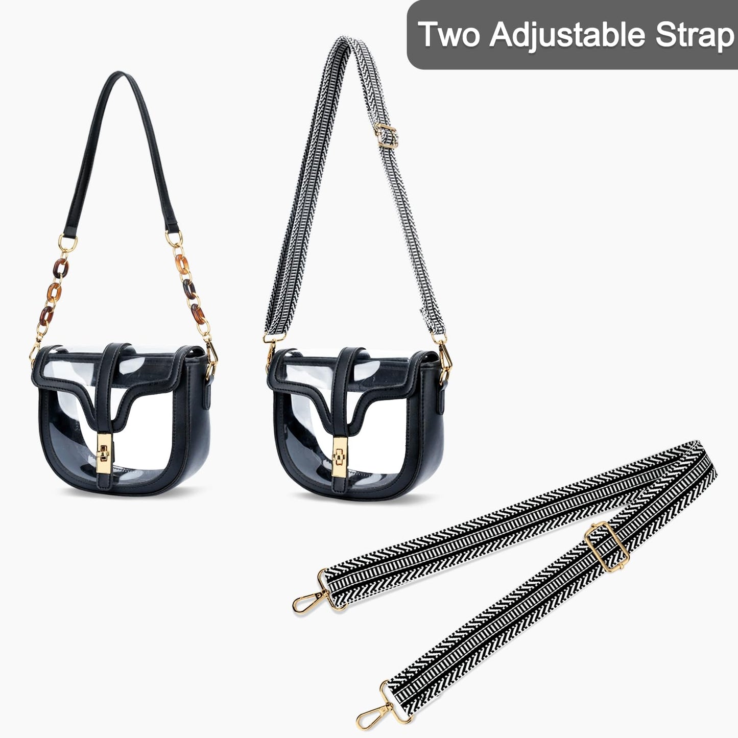 KKXIU Clear Crossbody Bag for Women Stadium Approved Vegan Leather Concert Shoulder Sports See-Through Purse (Black)