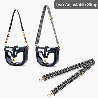 KKXIU Clear Crossbody Bag for Women Stadium Approved Vegan Leather Concert Shoulder Sports See-Through Purse (Black)