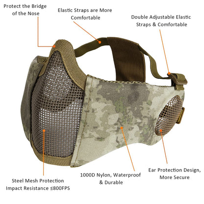 AOUTACC Airsoft Mask with Tactical Goggles,Airsoft Mask with Ear Protection, Airsoft Protective Gear Set for Adult Men Women BBS Paintball Shooting CS Survival Games Cosplay (at)