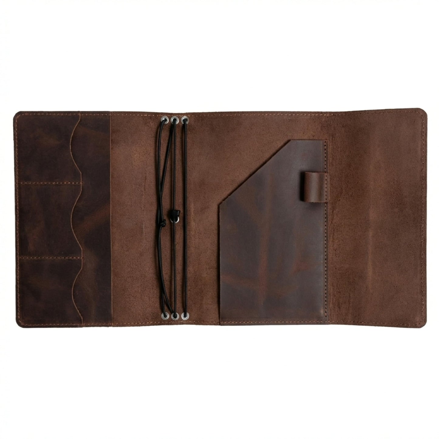 TORAKIP Leather A5 Notebook Cover – Refillable Journal Case with Elastic Bands, Pen Loop & Inner Pockets, Handmade Notebook Organizer, Fits 5.8" x 8.3" Inserts (Paper Not Included), Brown