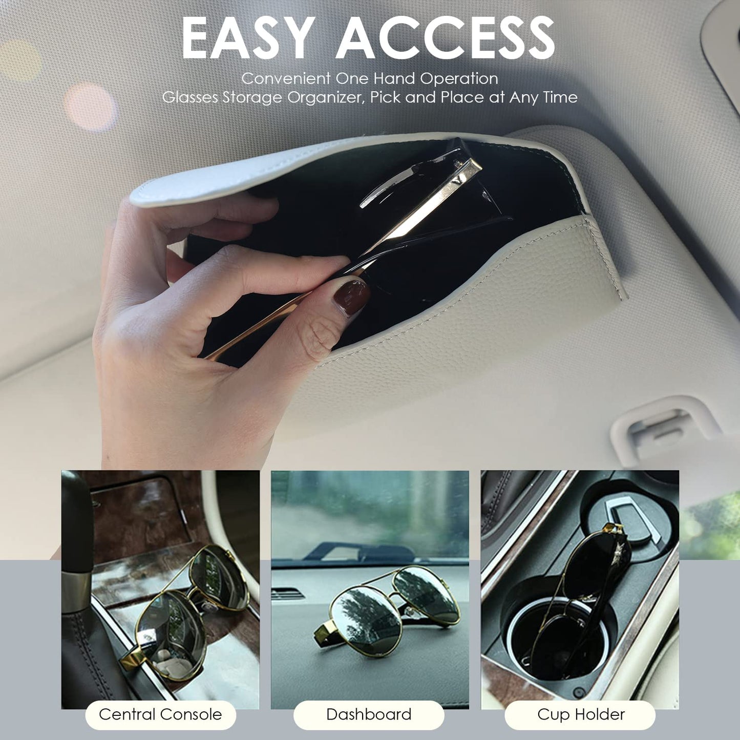 KEVANCHO Magnetic Sunglass Holder for Car Visor Clip, Leather Car Glasses Holder, Visor Accessories Eyeglasses Holder Glasses Storage Case (02-Grey)