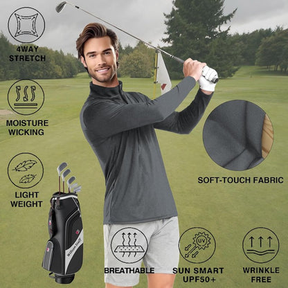 Men's Quarter Zip Pullover Golf Shirt - UPF 50+ Moisture-Wicking & Breathable Sun Protection