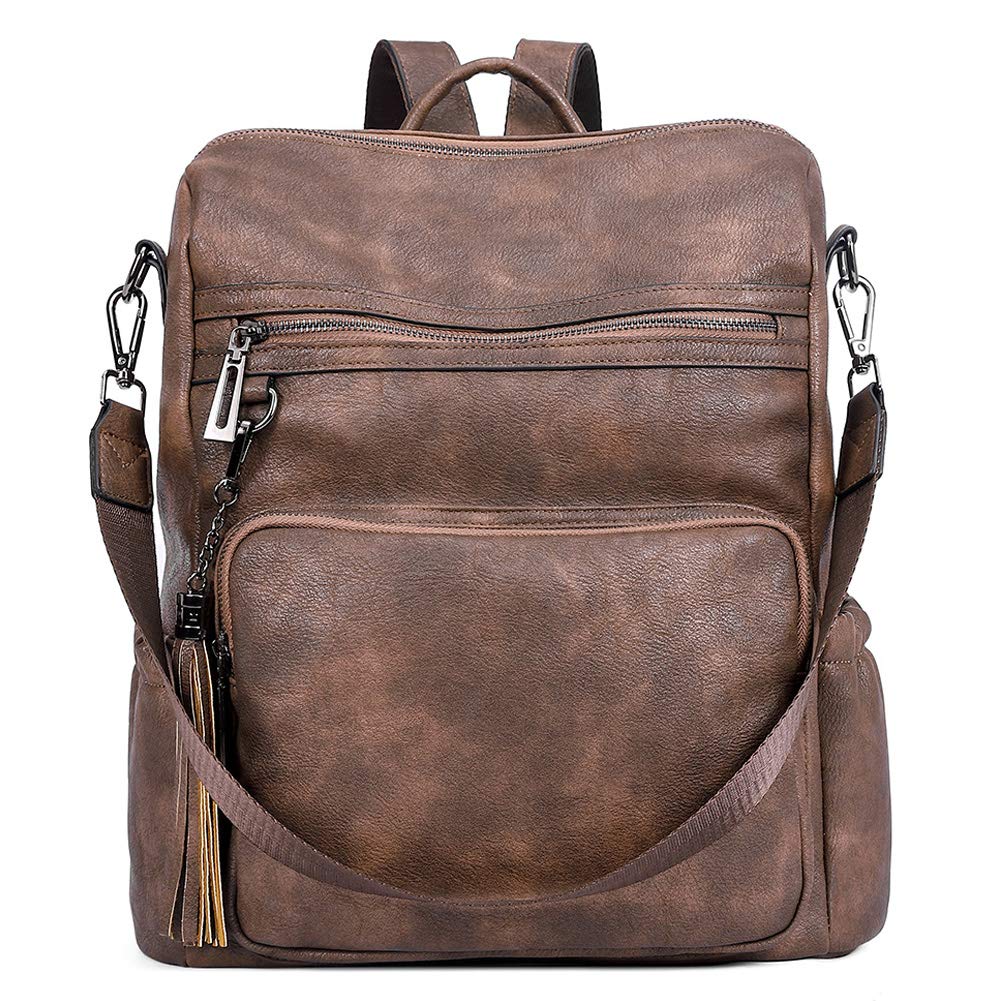 CLUCI Backpack Purse for Women Large Leather Travel Backpack Work Fashion Ladies Casual Daypack with Tassel Two-Tone Coffee