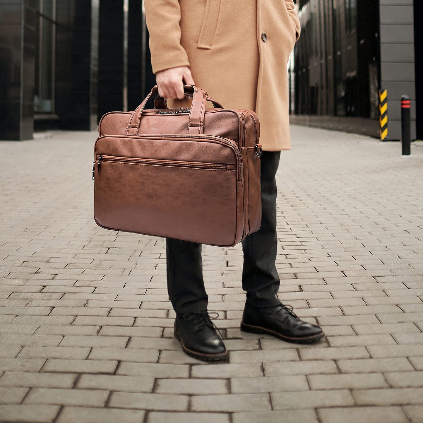 Leather Laptop Bag, Men's 15.6 Inches Messenger Briefcase Business Satchel Computer Handbag Shoulder Bag Fits 15.6 Inch Laptop, Computer, Tablet Brown