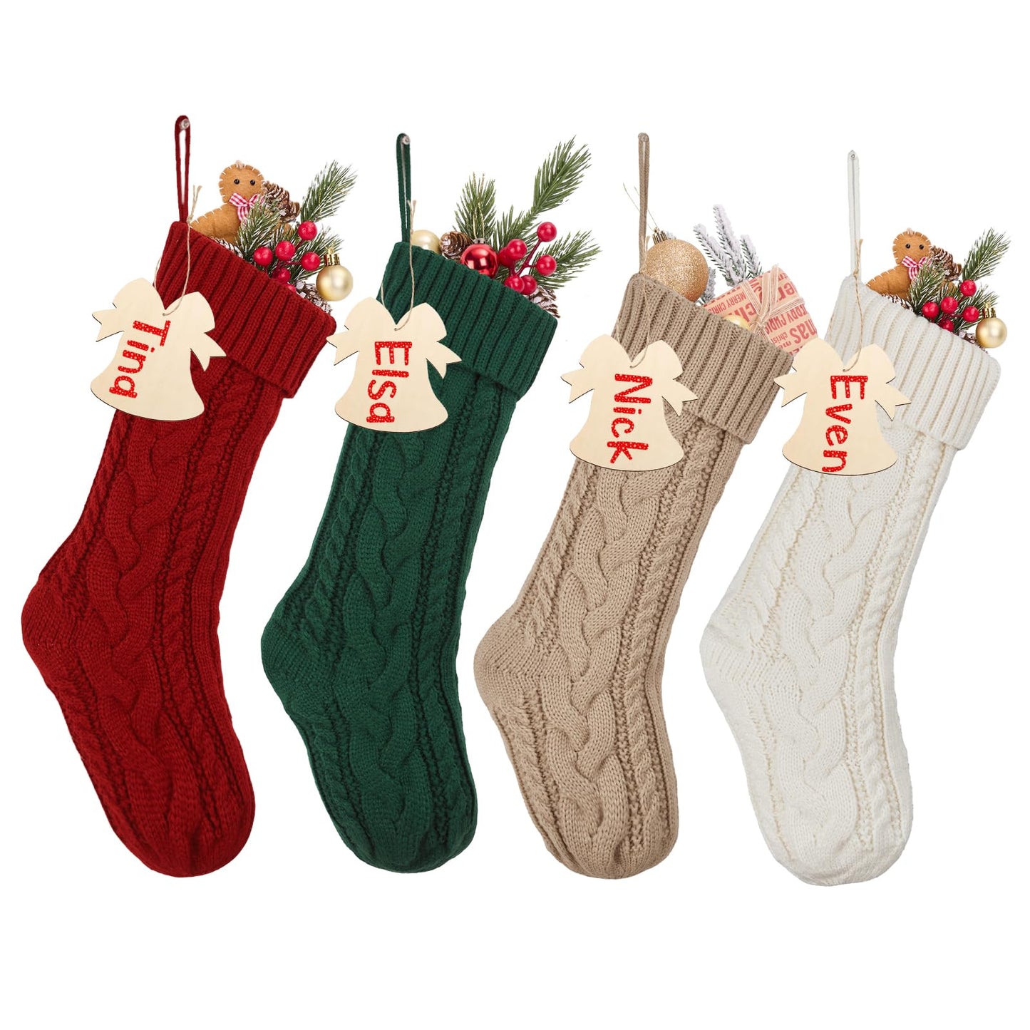 Galetcy Christmas Stockings 4 Pack, Knitted Christmas Stockings 18" Xmas Hanging Stocking Decorations with Personasized Name Carfts for Gifts
