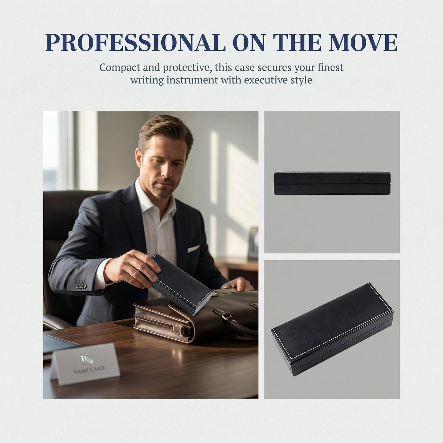 ZGGAZCA Leather Pen Box Single Case Empty Rectangle Pen Boxes for Fountain and Ballpoint Pens Display Organizer Storage Case for Men and Women Business Office School Supplies Collection Black