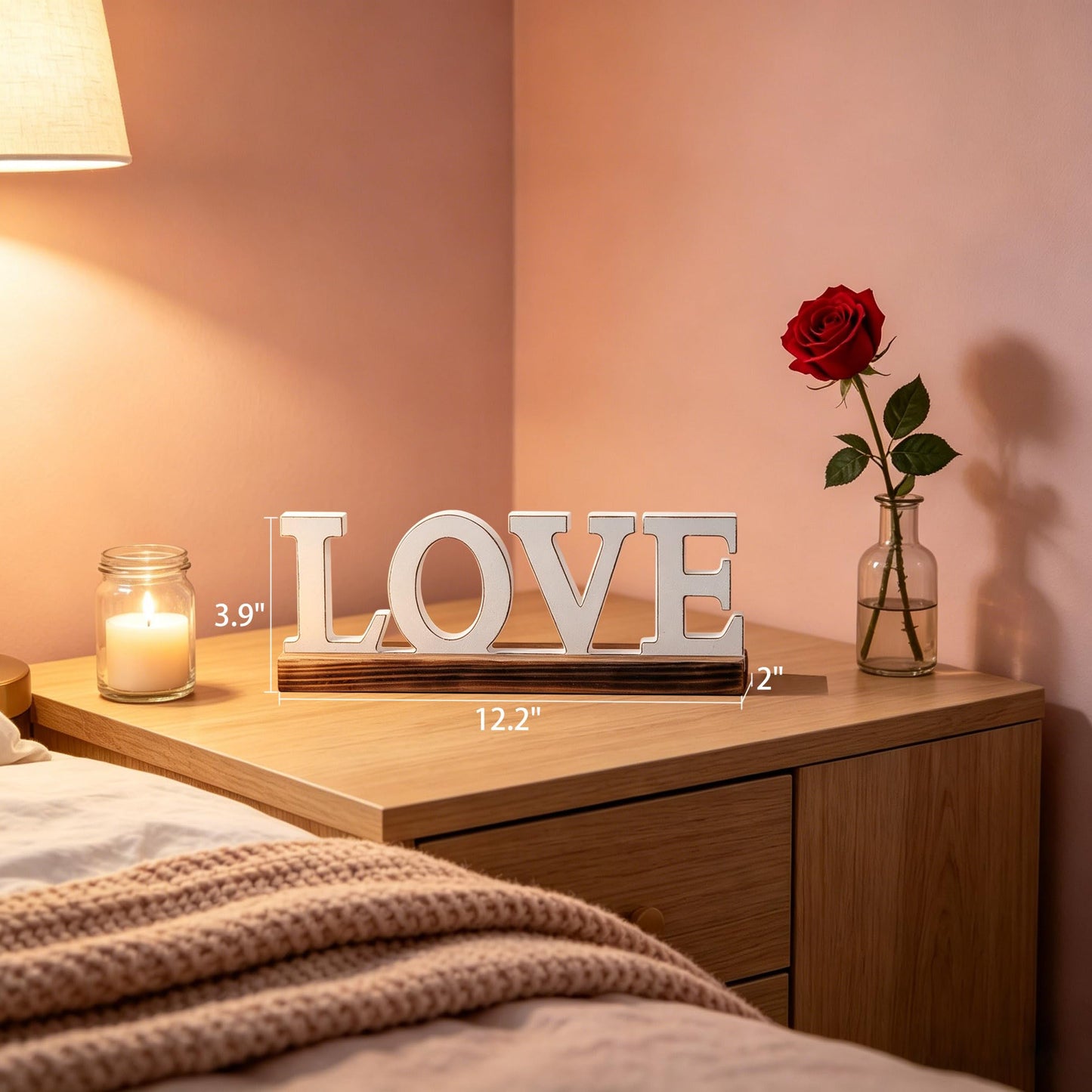 Sintosin Rustic Love Signs Decor 12", Farmhouse Wooden Love Signs for Home Decor, Distressed White Wedding Signs for Tabletop, Decorative Bedroom Signs for Valentine Thanksgiving Christmas