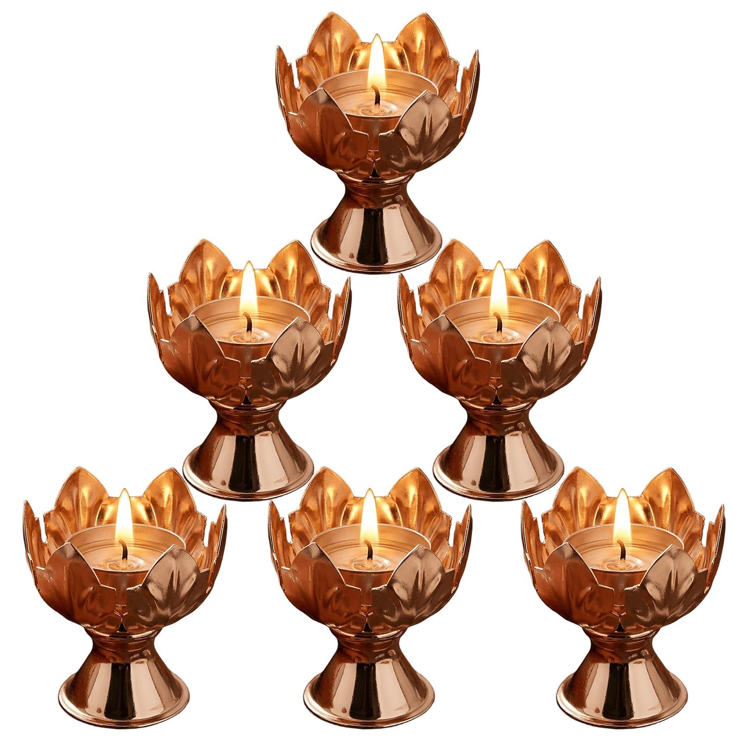 6Pcs Metal Lotus Flower Votive Candle Holders - Elegant Tea Light Candles Holder for Table Centerpieces, Wedding Decor, Home, Christmas & Thanksgiving Party (Gold)