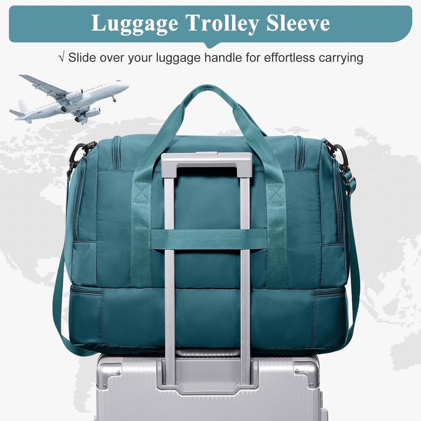 Travel Duffle Bag, Weekender Bags for Women,Carry On Overnight Personal Item Travel Bag with Shoes Compartment,Peacock Blue