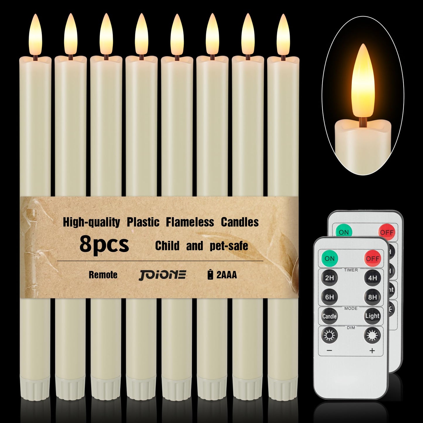 Flameless Taper Candles Battery Operated, Ivory LED Candles with Flickering Flame, 10.23" Plastic Electric Candlesticks, Remote Control & Timer for Home, Wedding, Christmas Decoration (Set of 8)