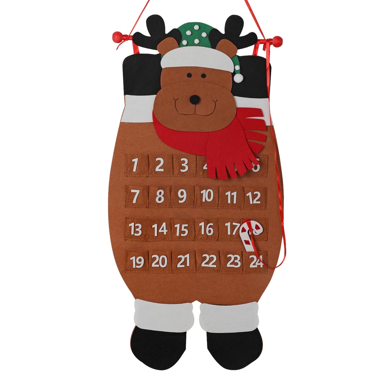 Christmas DIY Advent Calendar Felt Advent Calendar with Pockets Hanging Reusable Countdown Calendar for Kids Christmas Decorations Gifts (Brown elk)